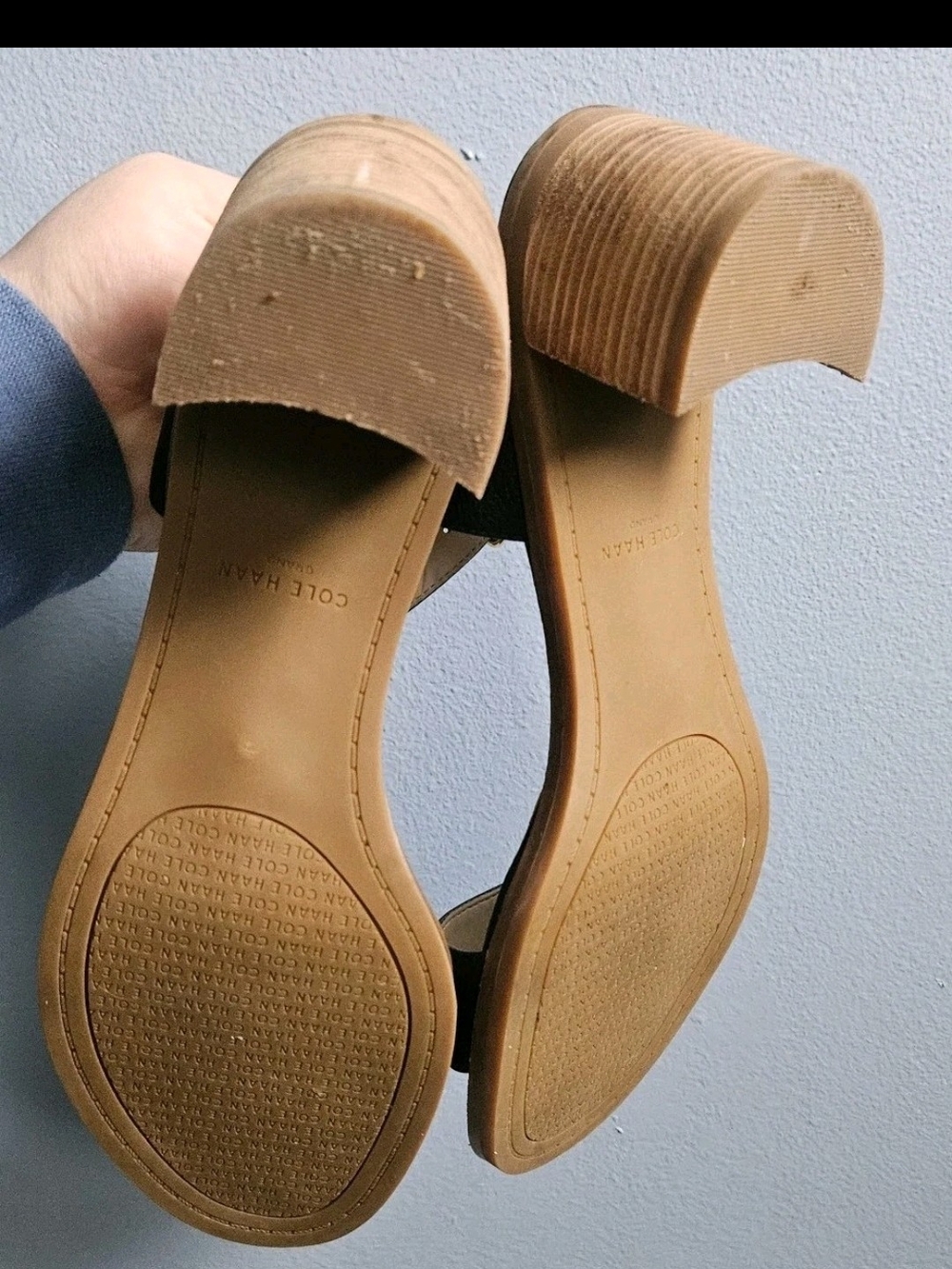 Cole Haan Anette Black Tumbled Leather Ankle Strap Block Heel Sandal 8.5 - Picture 5 of 10